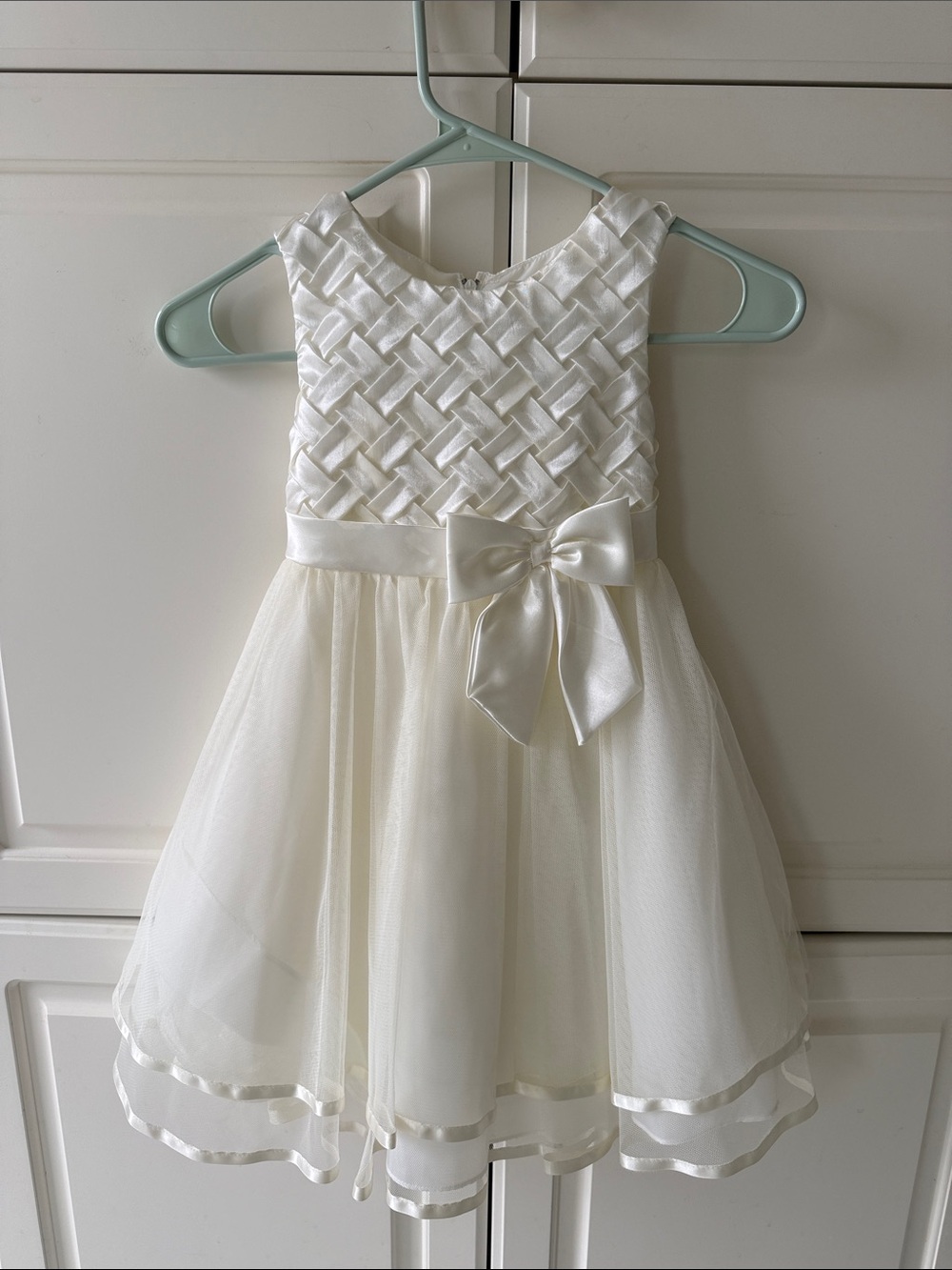 Ivory Girls' Formal Woven Bodice Tulle Dress with Satin Bow